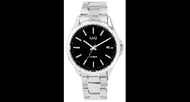 Q&Q-model a484j202y-Herenhorloge-datum-zilverkleurig-zwart-stalen band-5 bar waterdicht-diameter 42 mm