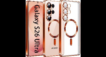 Hoesje Geschikt voor Samsung Galaxy S26 Ultra hoesje backcover Oranje – Geschikt voor Magsafe Lens beschermer – Transparant