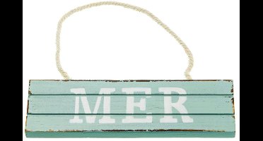 CHAKS - Houten hangbord blauwe zee 15 x 4,5 cm met touw