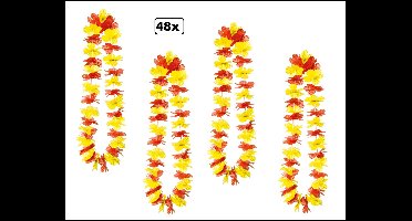 48x Hawai slinger rood/geel - bloemenkrans - Thema feest hawaii krans huwelijk Spanje