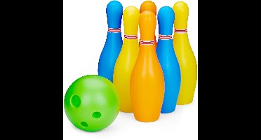 Eddy Toys Bowling Set 19,5 cm - Bowling Set voor Kinderen Binnen en Buiten - Kegelspel met 6 Kegels en 1 Bal - Speelgoedset met Draagrek - Kunststof - Kleurrijk