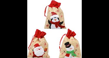 Cadeauzakjes Kerstmis Kerstman jute-look 20×23cm 3st, 3 Stück