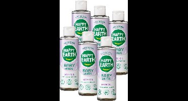 Happy Earth Bundel Badolie Baby & Kids - 100% natuurlijk - Microplasticvrij - Babyverzorging – Met plantaardige huidverzachter – Geschikt voor pasgeborenen - 6x150mL - Voordeelverpakking