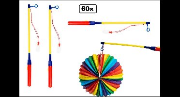 60x Lampion stok met led verlichting 40cm - Optocht lampion them feest party uitdeel