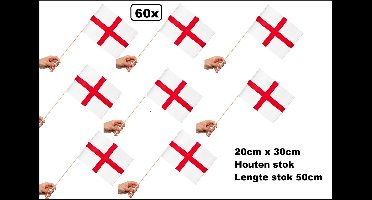 60x Luxe Zwaaivlaggetjes op stok Engeland 20cm x 30cm - lengte stok 50cm - Zwaai vlaggetjes EK WK thema feest voetbal festival uitdeel