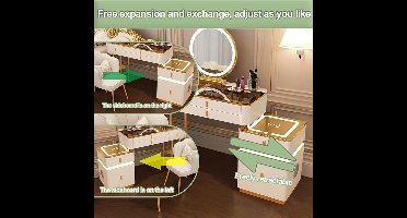 Make-uptafel met LED Spiegel 100 x 40 x 76 cm – Moderne Kaptafel met Laden, 3-Kleurige Verlichting, Draadloos Opladen & Bluetooth Speaker – Hoogwaardige Glas & IJzer Afwerking – Pauwhome