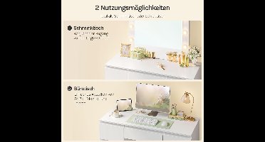 Make-up Table with LED Lighting, Adjustable Brightness, 7 Drawers, Large Mirror, 107 x 140.5 x 39.5 cm – Elegant White Dressing Table for Bedroom and Vanity Desk – Pauwhome