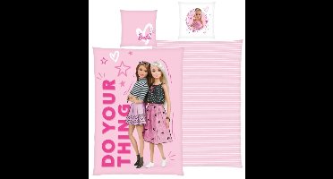barbie dubbelzijdig dekbedovertrek - 1 persoons - 140x200cm - met kussensloop - barbie - roze - 100% katoen