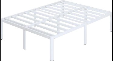 Metalen Bedframe – Stalen Bedframe – Bedframe 140x190 – Witte Lattenbodem – Kinderbed – 140x190 cm – Geluidsvrij – 46 cm Opbergruimte