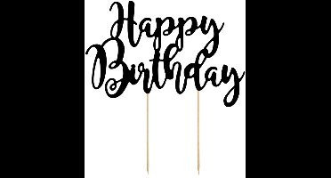 PartyDeco Cake Topper Happy Birthday Zwart