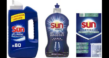 Sun Vaatwas Pakket - Vaatwaspoeder 80 Wasbeurten / Machinereiniger 3 x 40 Gram / Glansspoelmiddel Shine & Dry Booster 450 ml