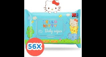 Hello Kitty Billendoekjes 56 Stuks - 0% Alcohol en Parfum - Baby Doekjes met 99% Water en Aloë Vera - Voor de Gevoelige Babyhuid - Baby Wipes - Hello Kitty Producten - 20 x 15 cm