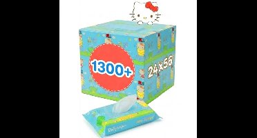 Hello Kitty Billendoekjes 1344 Stuks - 0% Alcohol en Parfum - 24 x 56 Baby Doekjes met 99% Water en Aloë Vera - Voor de Gevoelige Babyhuid - Baby Wipes - Hello Kitty Producten - 1344 Doekjes - 20 x 15 cm