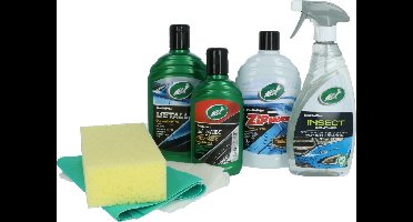 Turtle Wax Car care set Poetsemmer - 7 Delige set - Inhoud: Metallic Wax - Black in a Flash - Insecten & teerverwijderaar - Shampoo Zip Wax - Spons - Synthetische Zeem - Katoenen poetsdoek – In handige emmer