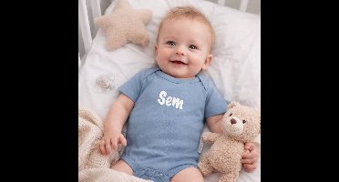 Rompertje met naam - bedrukken - blauw - maat 62/68