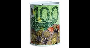 Cepewa Geld thema Spaarpot - 100 euro - groene bankbiljetten - 8 x 12 cm - blik - Spaarpotten