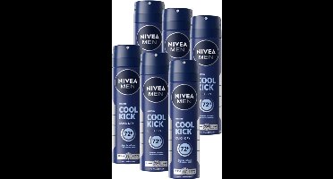NIVEA MEN Cool Kick Deodorant Spray - Anti-Transparant Deo - 72u Bescherming - Voordeelverpakking - 6 x 150 ml