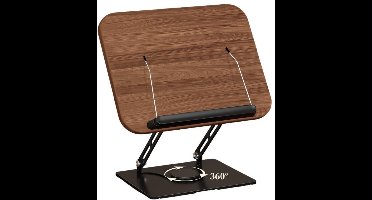 Boekenplank - Verstelbaar - Hout - 360° draaibaar - Opvouwbaar - Kan ook gebruikt worden als receptenrek of displayplank - Elegante vintage stijl - Geschikt voor tablets en laptops