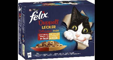 FELIX Zo lekker als het eruit ziet Dubbel lekker vleesmix, nat kattenvoer in gelei (1 x 12 x 85g)