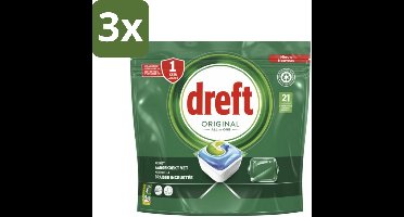 3 x Dreft - Original All In One - Vaatwascapsules - Tegen Aangekoekt Vet - 21 Capsules - Vaatwasser - Vaatwascapsules - Reiniging - Vetoplossing - Aangekoekt Vet