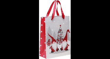 Cadeauzakje met handvatten kabouter rood grijs wit 24×18×8cm 4st, 4 St
