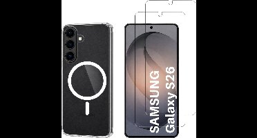 Samsung Galaxy S26 Hoesje backcover Shockproof siliconen Transparant met geïntegreerde magnetische cirkel en 2 stuks Screenprotector Gehard Glas