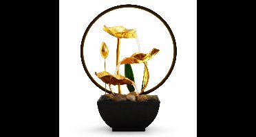 DeMoi Waterfontein | Desktop Watervalfontein | DIY Ornament | Woondecoratie | LED-ringverlichting | Goud met Zwart