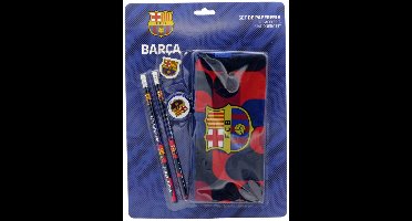 FC Barcelona Etui Set – 5-delig – Etui, 2 Potloden, Puntenslijper en Gum – Officieel Gelicenseerd – School Etui – Blauw/Rood