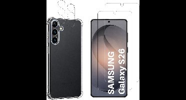 Hoesje geschikt voor Samsung Galaxy S26 backcover Shockproof siliconen Transparant + 2 stuks Screenprotector Gehard Glas + 2 stuks Camera Protector