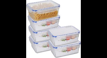 Excellent Houseware Vershoudbakje - 6x - 2200 ml - transparant - kunststof - 23 x 16 x 9,5 cm - Luchtdicht afgesloten