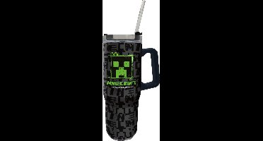 Minecraft Dubbelwandige isolerende Rambler XXL drinkfles – Roestvrij staal – 1165 ml – Sluit goed af – Drinkfles voor kinderen – BPA-vrij – Zwart