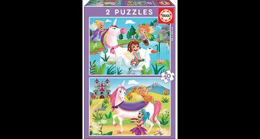 Educa puzzel eenhoorn en fee 2x20 stuks kinderpuzzel paars.