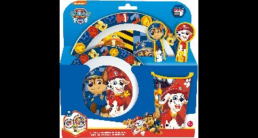 PAW Patrol Kinderservies - 5-delig - Herbruikbaar - Inclusief bord, kom, bestek en beker - Vaatwasser- en microgolfbestendig & BPA-vrij - Wit/Blauw