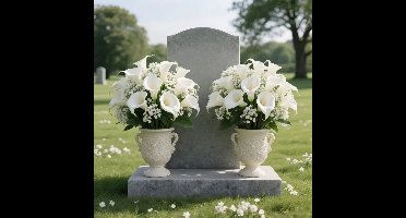 60 stuks kunstmatige buitenboeketten, realistische gipskruid en calla lelies - UV-bestendige, onderhoudsvrije kunstbloemen, geschikt voor rouwkransen en grafsteenversieringen - Geschikt voor buiten-/begraafplaatsdecoratie (exclusief vazen)
