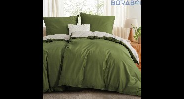 Beddengoedset - Olijfgroen en Beige - 135 x 200 cm - Katoen - 4-delig