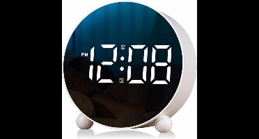 Ronde LED Wekker - Stille Digitale Wekker - Met Dubbele Bel - 3 Instelbare Helderheidsniveaus - Luide Nachtkastwekker - Geschikt Voor Slaapkamer En Kantoor (Wit)