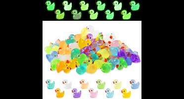 110 Stuks Mini Lichtgevende Hars Eendjes - Mini Eendjes Vorm - Gloeien in Het Donker - Geschikt Voor Poppenhuis Decoratie, Tuin, Huiselijk Landschap, Aquarium En DIY Ambacht Decoratie