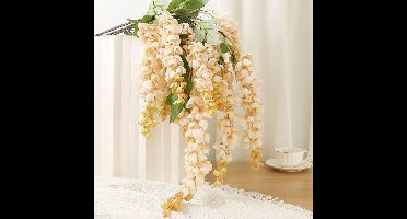 Kunstbloemen Wisteria 4 stuks - 63 cm Blauwe regen hangplant - Zijden bloemen slinger - Voor thuis decoratie, feest, vloervaas en bruiloft - Champagnekleurig