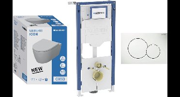 Geberit - Compleet WC-Set voorwandinstallatie - Geberit Icon rimfree toilet en zitting + Geberit UP320 Inbouwreservoir + Geberit Sigma01 bedieningsplaat wit