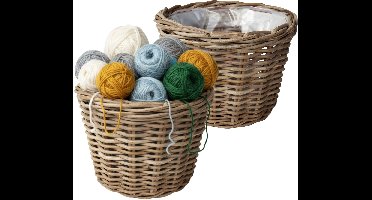 Van der Leeden Opbergmand Klassiek - 2x - bruin - rond - 29 x 20 cm - rotan - gevlochten riet - mand - opbergen