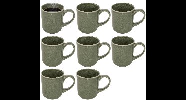 Secret de gourmet Koffiemok - 8x - olijfgroen - keramiek - 420 ml - beker - mokken