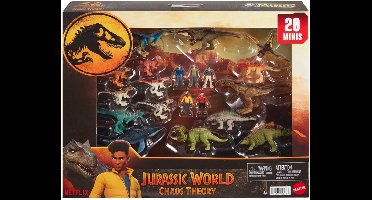 Mattel - Jurassic World - Chaos Theory - Mini Speelfigurenset - 20 Speelfiguren - 15 Dinosaurussen - 5 Menselijke figuren - Dinosaurus Speelgoed - Dino - Rebirth - Dominion - Jurassic Park - Evolution 3