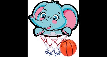 Eddy Toys Basketbal Set Olifant - Basketbal Set met Olifant Bord en Ring - Kinder Basketbal Set met Net en Bal - Basketbalbord voor Binnen - Blauw/Roze/Wit