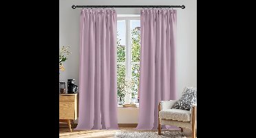 Verduisterende Gordijnen Plooiband, Kant en Klaar, Ondoorzichtige Gordijnen voor Woonkamer, 140x260 cm (B x H), Lichtroze, 2 stuks