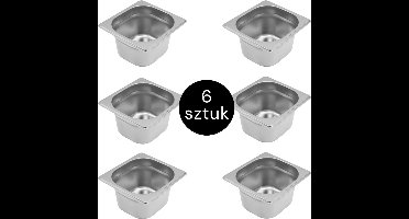 MEGA-M Gastronorm - GN 1/6 Set van 6 stuks - 176x162x100 mm - Roestvrij Staal