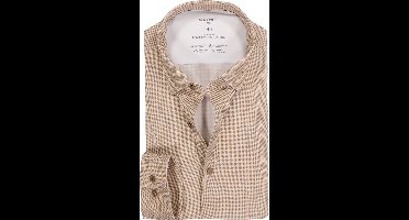 OLYMP 24/7 Luxor modern fit overhemd - tricot - noga bruin dessin - Strijkvriendelijk - Boordmaat: 39