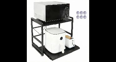 JAQZY Magnetron Rek - Uittrekbare Lade - Ruimtebesparend - Verstelbaar 41–55 cm (horizontaal) - Stabiel - Roestvrij Staal - Zwart