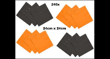 240x Servetten zwart en oranje 24cm x 24cm - 3 laags - Cocktail servet diner eten knoeien restaurant BBQ thema feest verjaardag feest WK