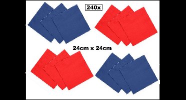 240x Servetten blauw en rood 24cm x 24cm - 3 laags - Cocktail servet diner eten knoeien restaurant BBQ thema feest verjaardag feest WK