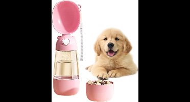 Oneay 2-in-1 Honden Waterfles met Voerbak – Draagbare Drinkfles voor Honden en Katten – Waterdispenser voor Wandelen, Reizen en Outdoor – Huisdier Accessoire – Roze